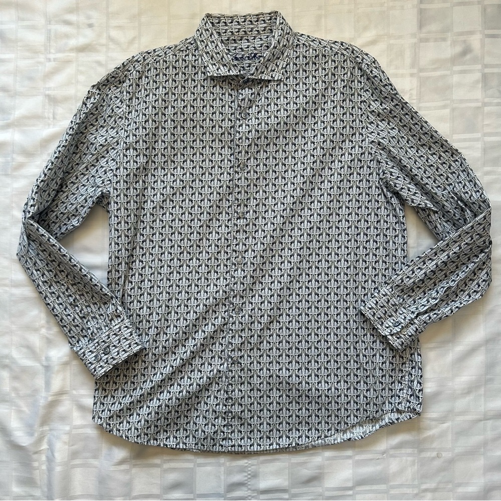 Tasso Elba Blue Giraffe Print Button Down Dress Shirt